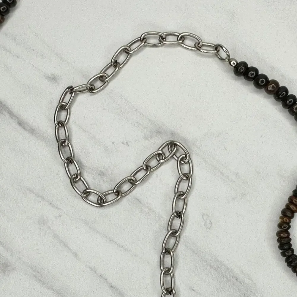 Wood Beaded Silver Tone Chain Link Belt Small/Medium (S/M) ✨